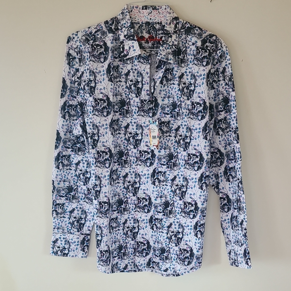 Robert Graham Men's SKULL Pattern Long Sleeve Shirt. Large